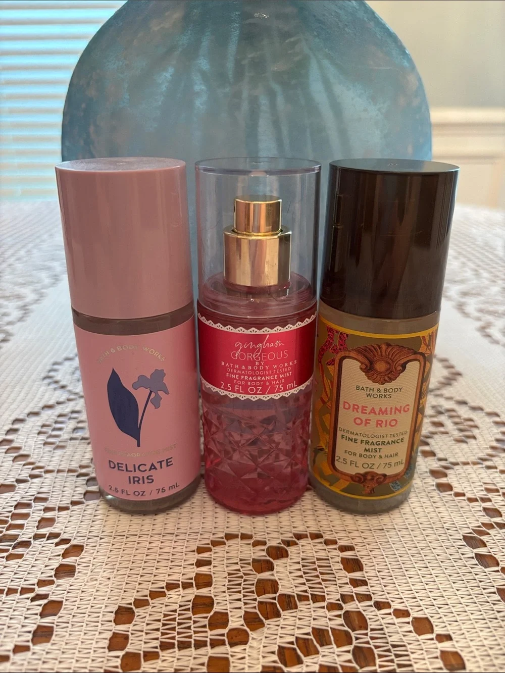 Bath & Body Works Delicate Iris, Gingham Gorgeous, and Dreaming of Rio Mists